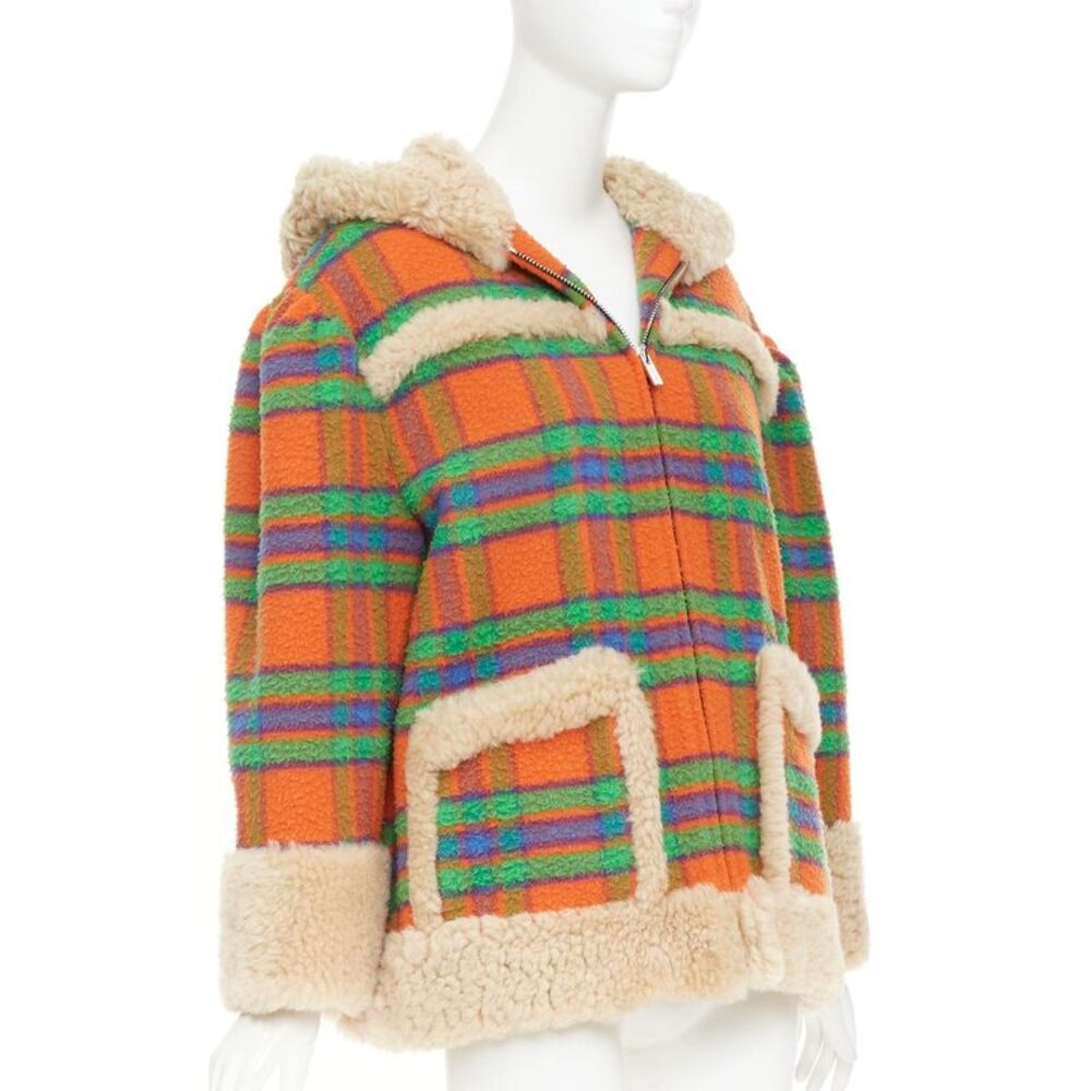 Miu Miu Plaid Casentino Shearling wool sheepskin fur boxy jacket - Picture 4 of 10
